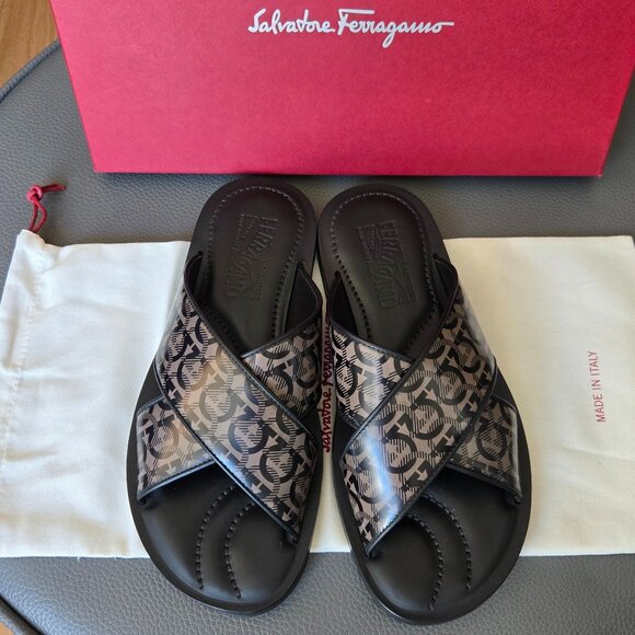Salvatore Ferragamo All Over Gancio Gancini Slides Sandals - Picture 1 of 9
